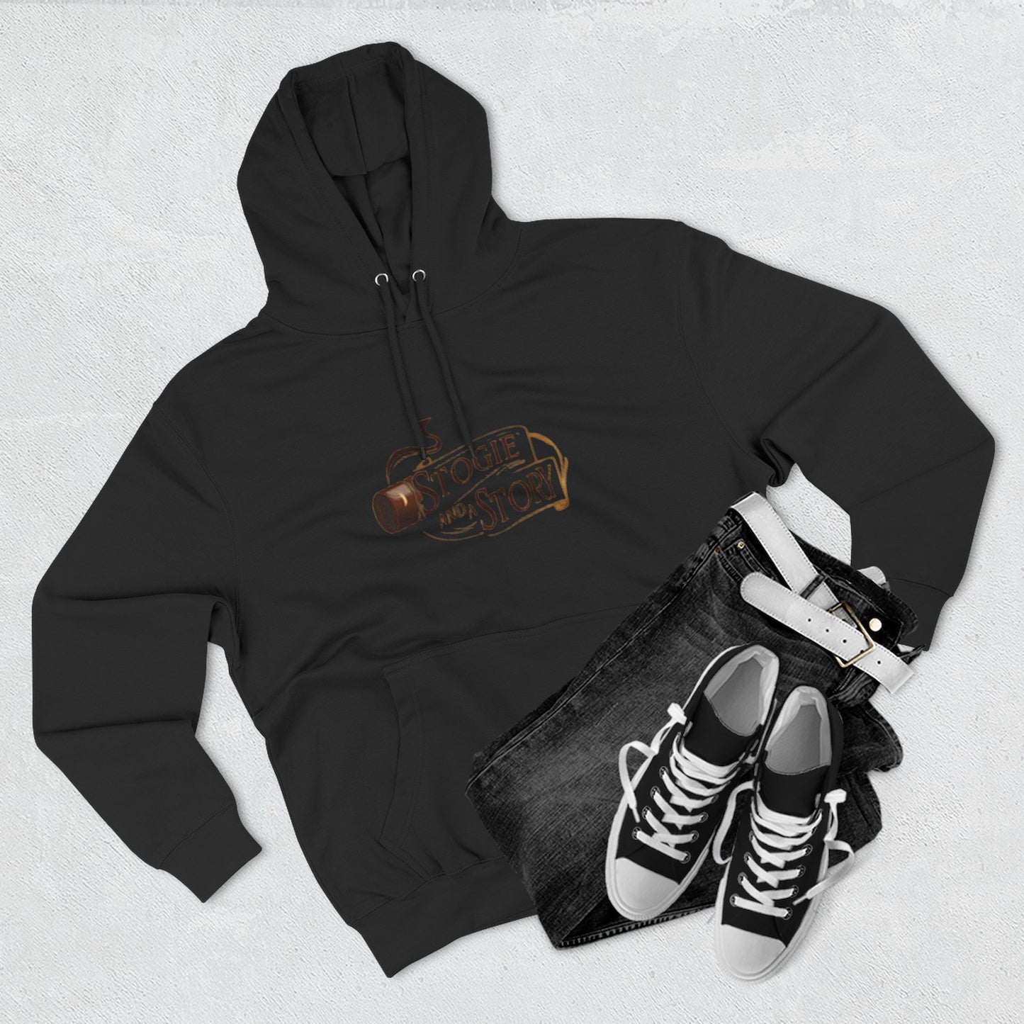 Cozy Fleece Hoodie with Stogie and Story Design, Unique Gift for Smokers, Fall Fashion, Casual Wear, Perfect for Relaxing Evenings