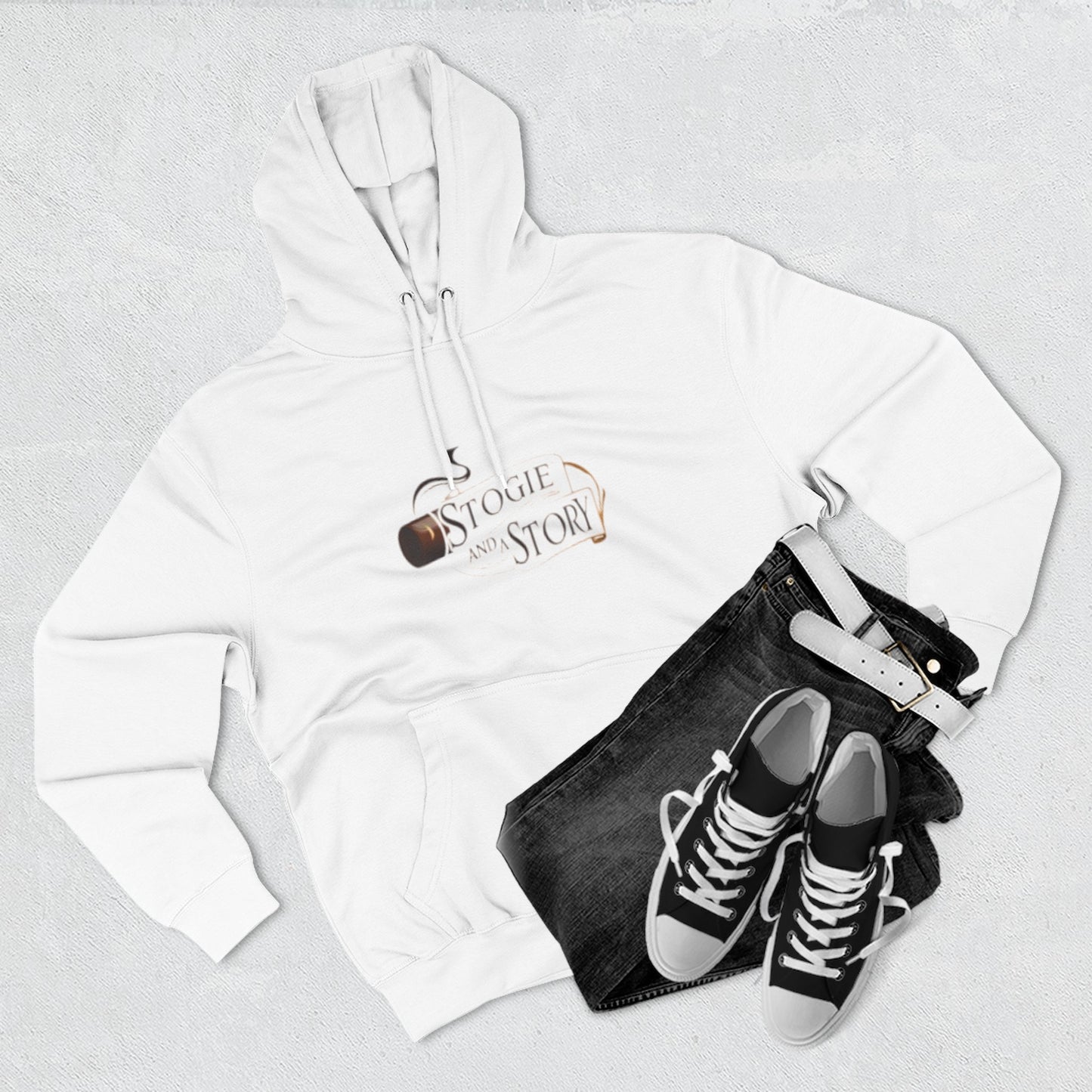 Cozy Fleece Hoodie with Stogie and Story Design, Unique Gift for Smokers, Fall Fashion, Casual Wear, Perfect for Relaxing Evenings