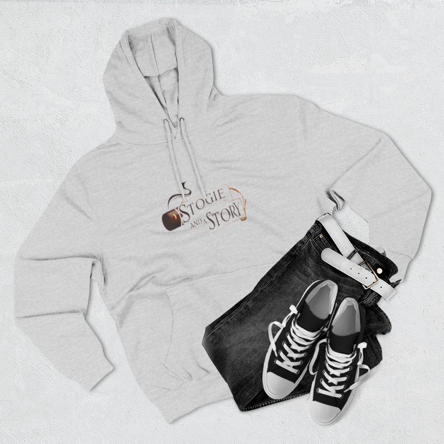 Cozy Fleece Hoodie with Stogie and Story Design, Unique Gift for Smokers, Fall Fashion, Casual Wear, Perfect for Relaxing Evenings